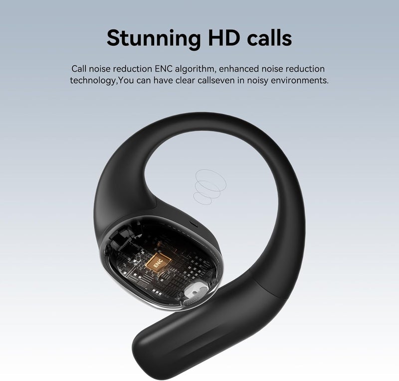 Sansui Open Ear Headphones,Wireless Earbuds with Ergonomic Earhook,Bluetooth Headphones 5.4 with Noise Cancelling Mic,56H Playtime,IP55 Waterproof Ear Buds for Cycling,Running,Workout(Black) - Image 4